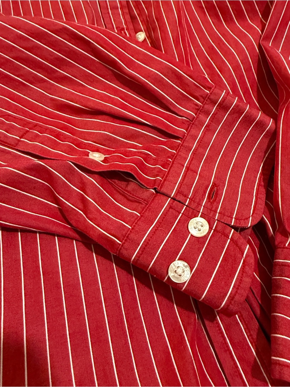 Chaps Red with White Pinstripe Cotton Shirt - Picture 4 of 6